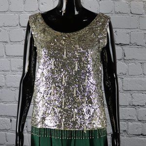 1980's Vintage Silver Sequin Tank with Sequin Fringes